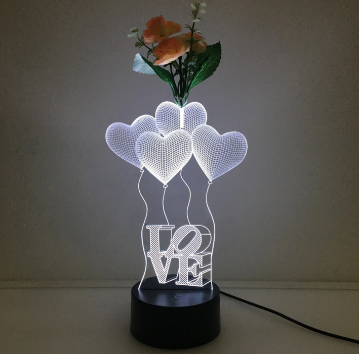 Love 3D Vase Flower Arrangement Stereo Lamp - 3D Optical Lamp