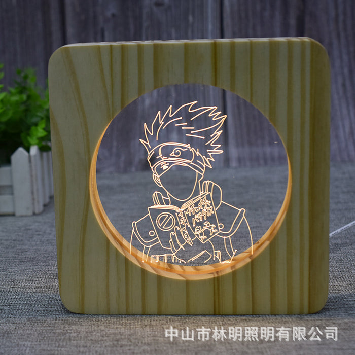 Anime Naruto Kakashi Wood Frame 3D Optical Illusion Lamp