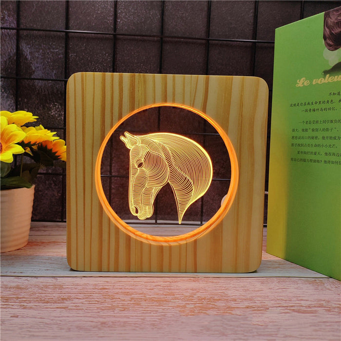 Horse Head Wood Frame 3D Optical Illusion Lamp