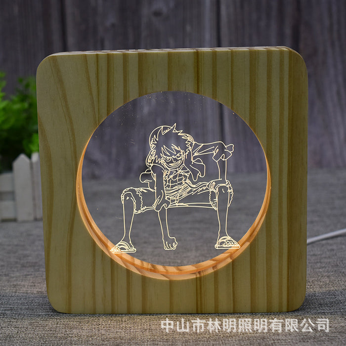 Anime ONE PIECE Wood Frame 3D Optical Illusion Lamp