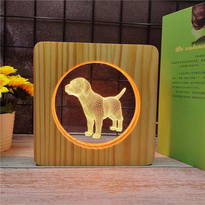 Puppy Dog Wood Frame 3D Optical Illusion Lamp