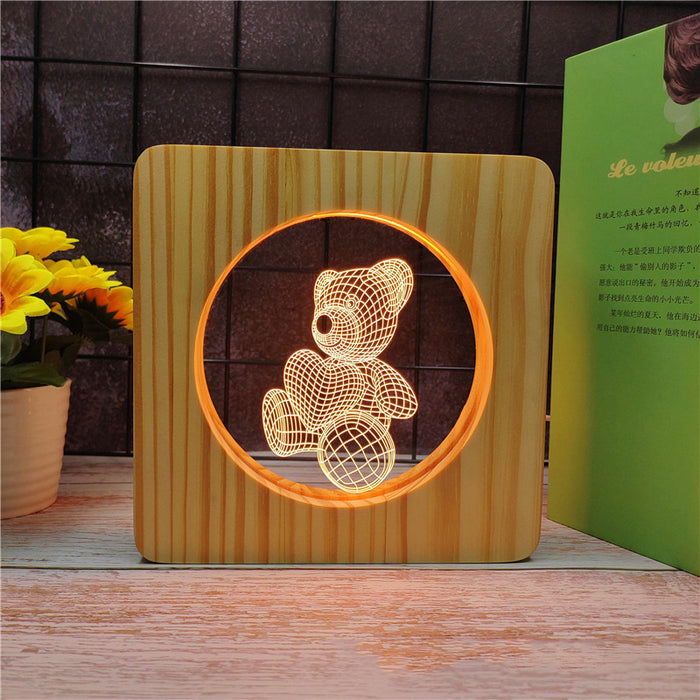 Teddy Bear Wood Frame 3D Optical Illusion Lamp