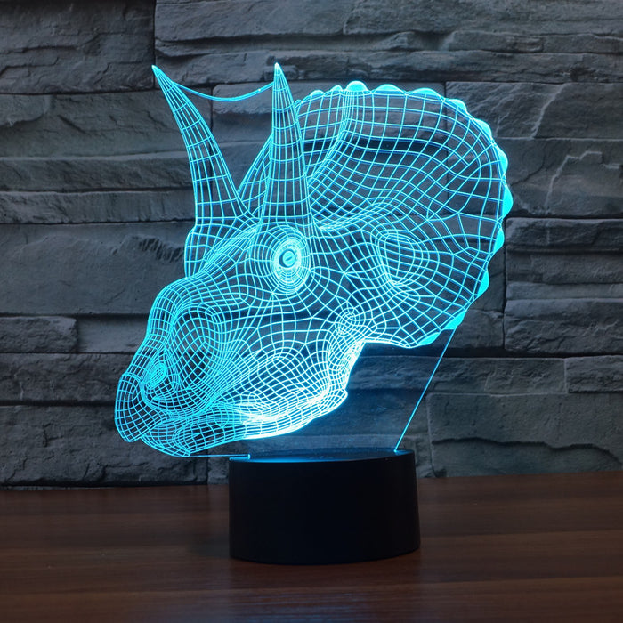 Realistic Triceratops Dinosaur 3D Optical Illusion Lamp - 3D Optical Lamp