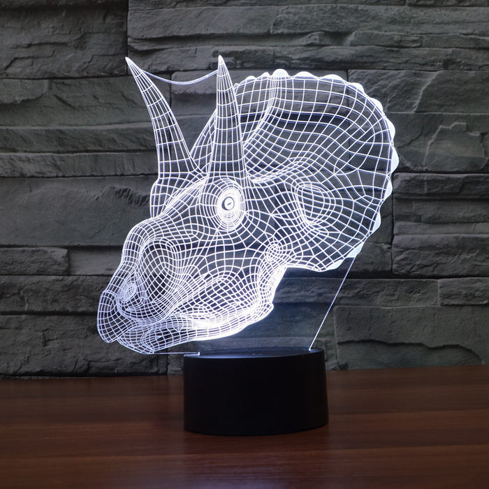 Realistic Triceratops Dinosaur 3D Optical Illusion Lamp - 3D Optical Lamp