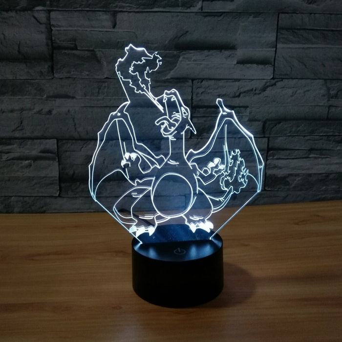 Pokemon Inspired Charizard 3D Optical Illusion Lamp - 3D Optical Lamp