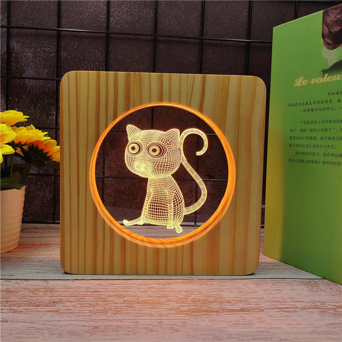 Skinny Cat Wood Frame 3D Optical Illusion Lamp