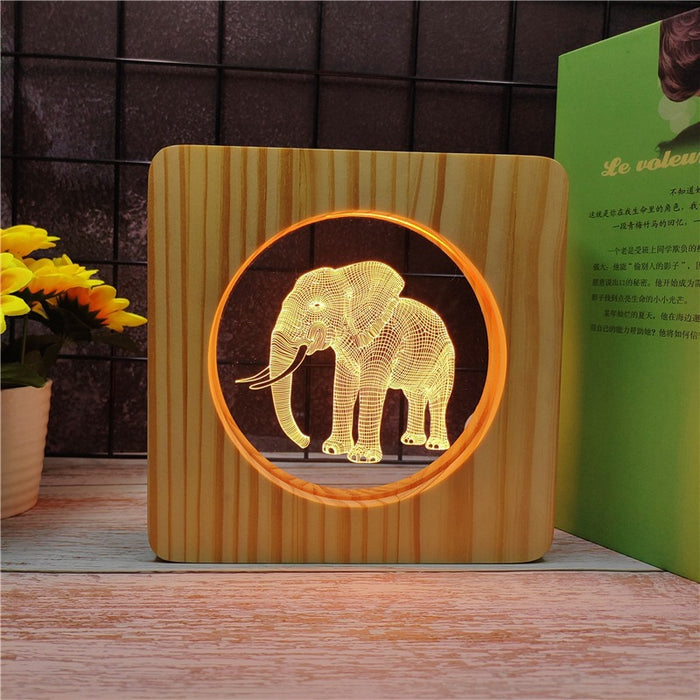Elephant Wood Frame 3D Optical Illusion Lamp