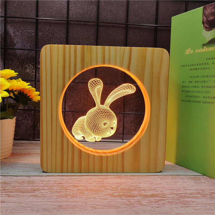 Bunny Rabbit Wood Frame 3D Optical Illusion Lamp