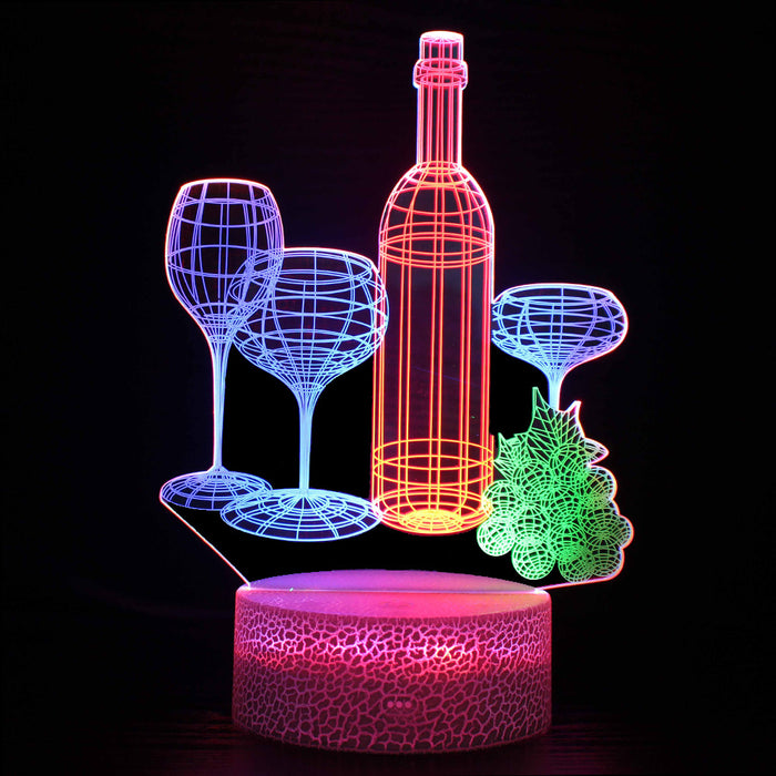 Colorful Wine Glasses 3D Optical Illusion Lamp