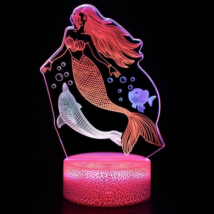 Mermaid Dolphin & Fish 3D Optical Illusion Lamp