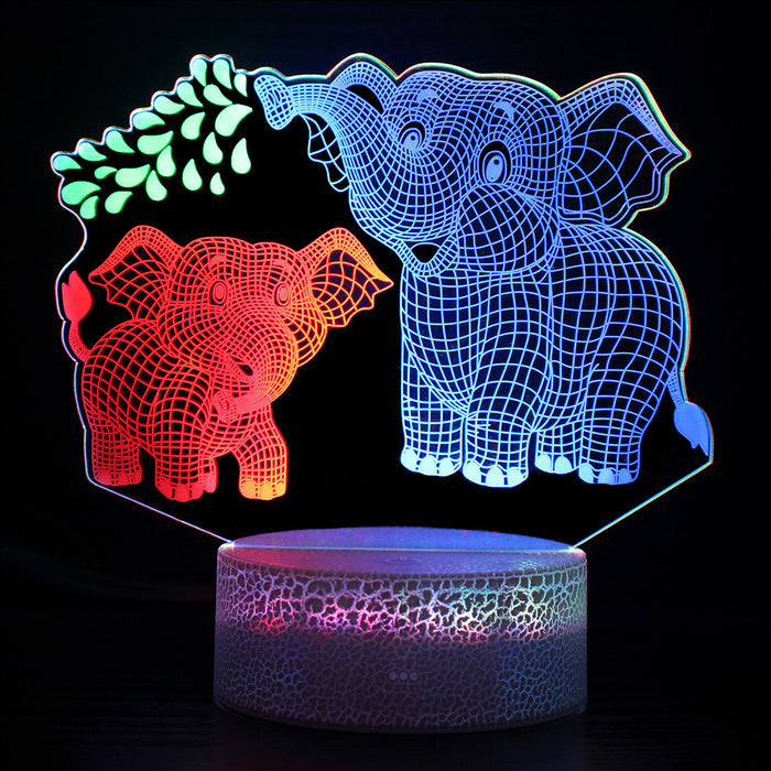 Elephant Mom & Baby 3D Optical Illusion Lamp