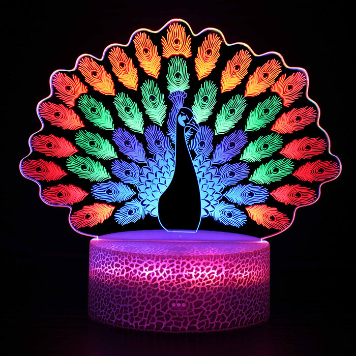 Colorful Peacock 3D Optical Illusion Lamp