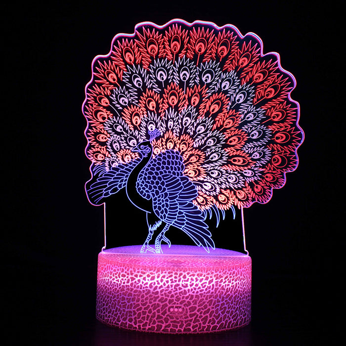 Stunning Walking Peacock 3D Optical Illusion Lamp