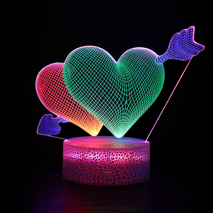 Double Arrow Heart 3D Optical Illusion Lamp