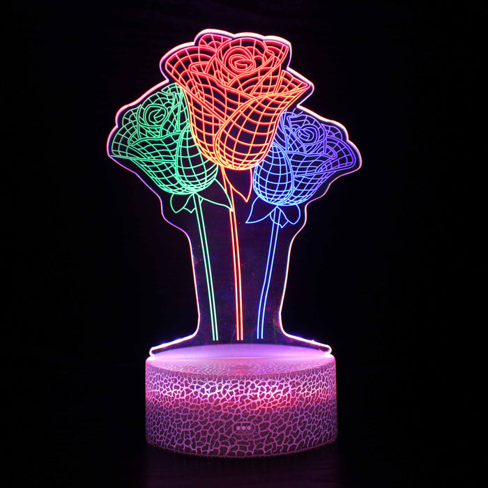 Tripple Rose 3D Optical Illusion Lamp