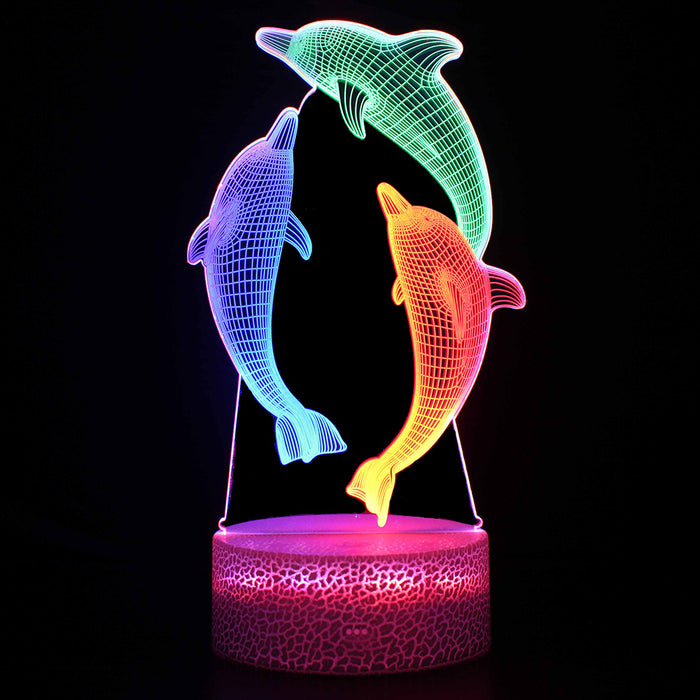 Three Colorful Dolphin 3D Optical Illusion Lamp
