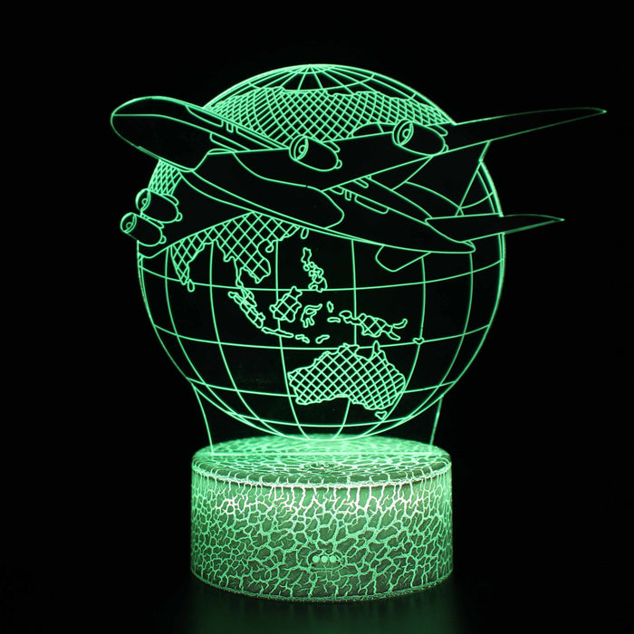 Planet Earth Flying Plane 3D Optical Illusion Lamp