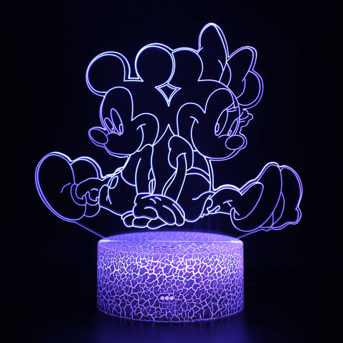 Cute Mickey & Minnie Mouse 3D Optical Illusion Lamp