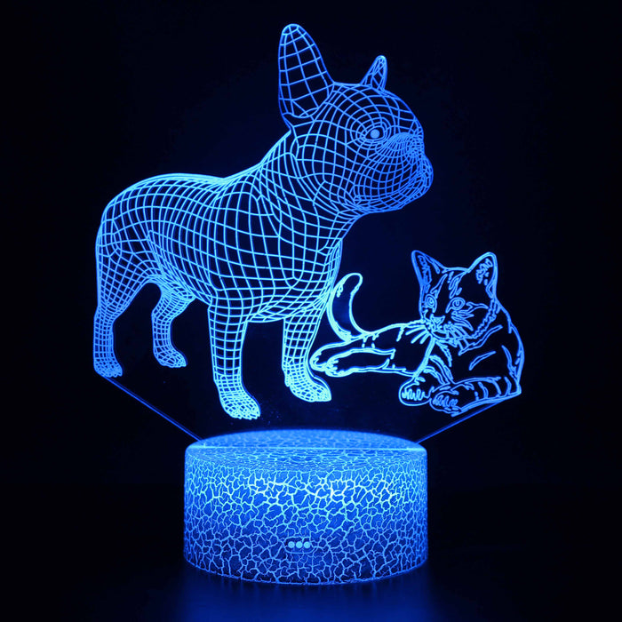French Bull Dog & Cat 3D Optical Illusion Lamp