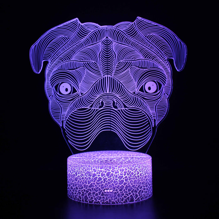 Pug Dog Head 3D Optical Illusion Lamp