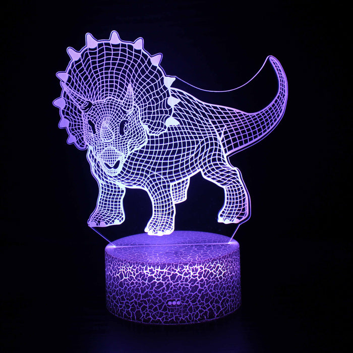 Realistic Front Facing Triceratops Dinosaur 3D Optical Illusion Lamp