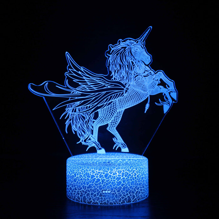 Abstract Light Blue Beautiful Flying Unicorn Optical Illusion Lamp