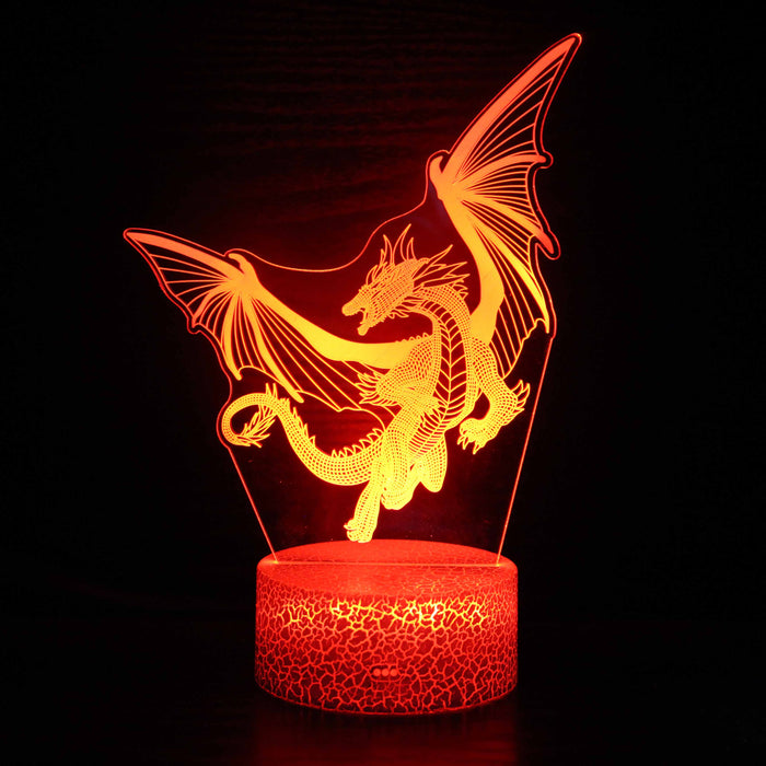 Realistic Winged Dragon Dinosaur 3D Optical Illusion Lamp