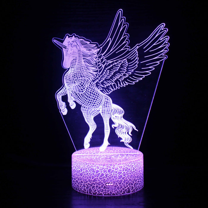 Abstract Beautiful Light Purple Flying Unicorn Optical Illusion Lamp