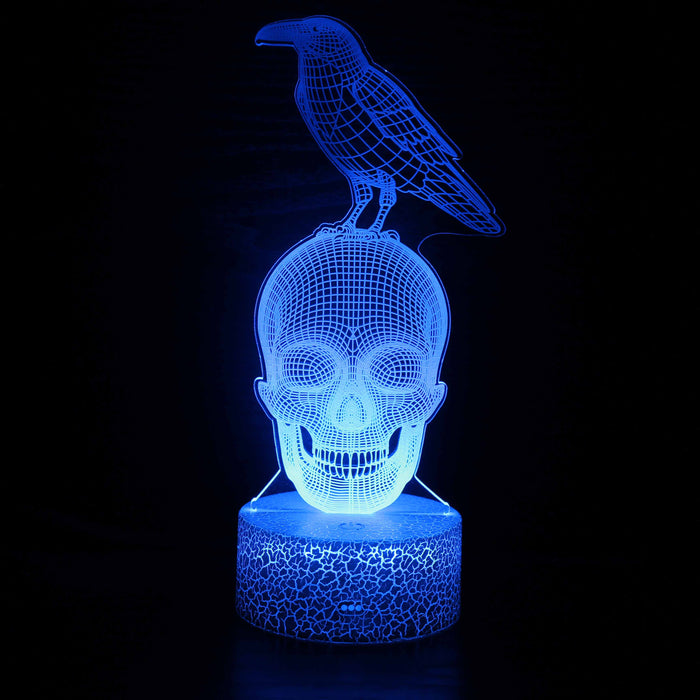 Halloween Bird On Skull 3D Optical Illusion Lamp