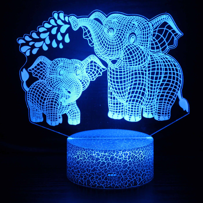 Adorable Elephant Mom & Baby 3D Optical Illusion Lamp