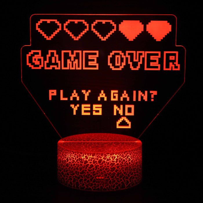 Game Over Play Again 3D Optical Illusion Lamp