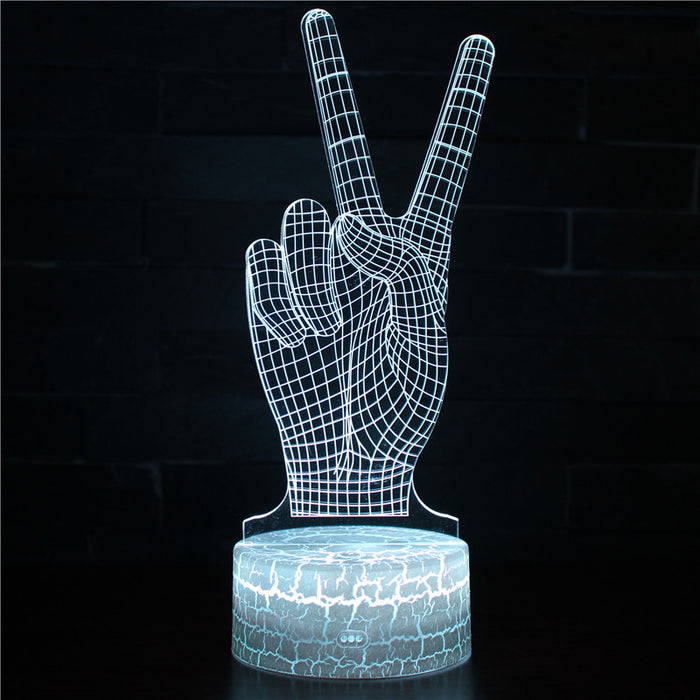 Peace Sign Hand Gesture 3D Optical Illusion Lamp