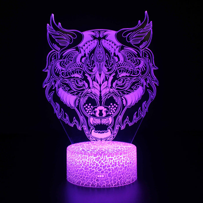 Abstract Growling Wolf Face Optical Illusion Lamp