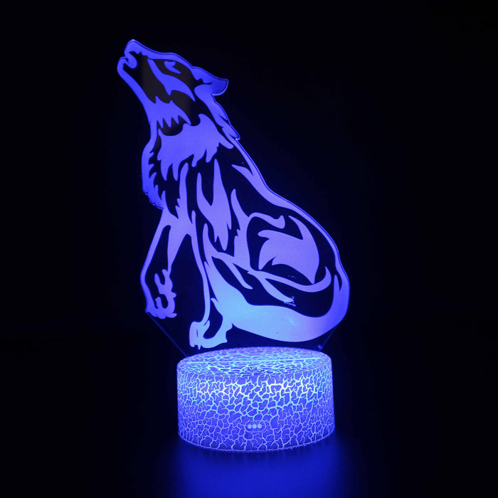 Abstract Sitting Howling Wolf Optical Illusion Lamp