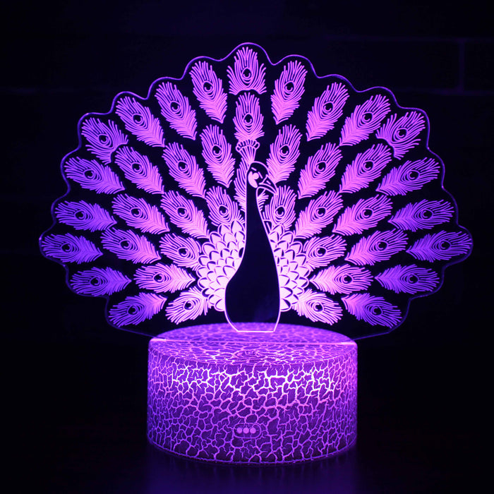 Realistic Peacock 3D Optical Illusion Lamp
