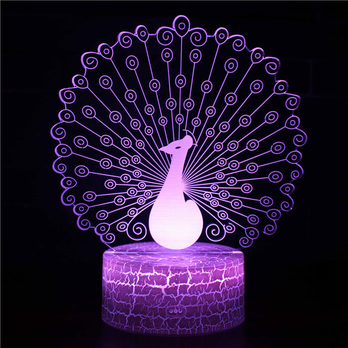 Realistic Peacock 3D Optical Illusion Lamp