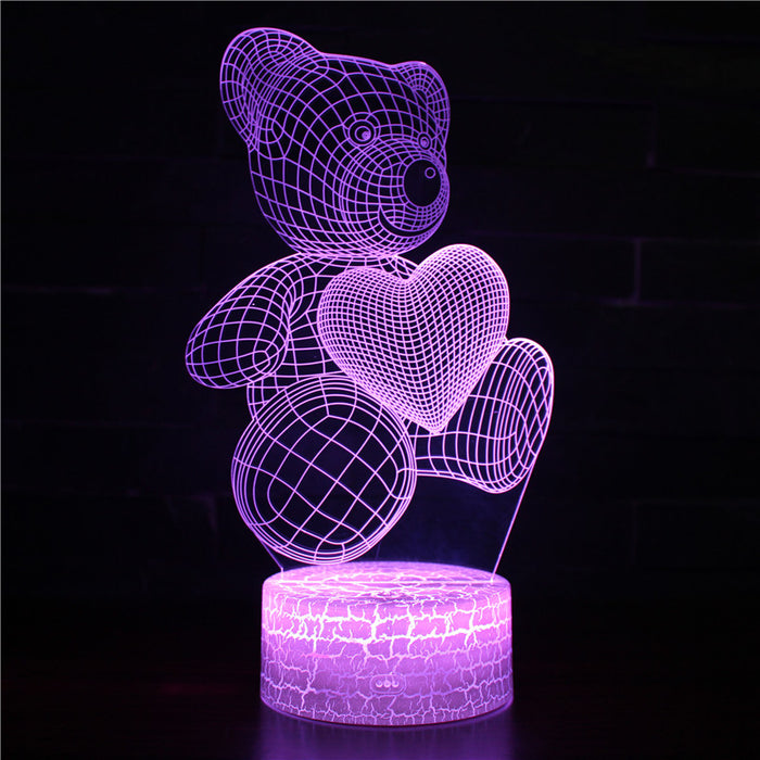 Teddy Bear Heart 3D Optical Illusion Lamp