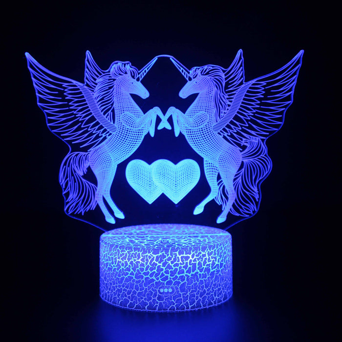 Abstract Two Unicorn With Hearts Optical Illusion Lamp