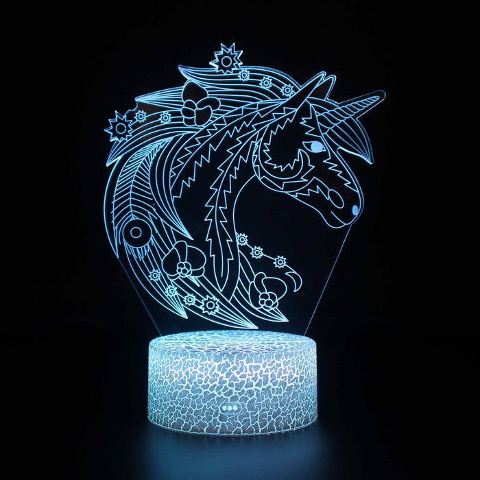 Abstract Beautiful Unicorn With Flowers Optical Illusion Lamp