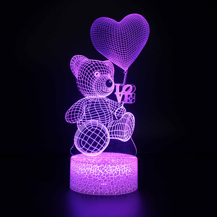 Teddy Bear Love Heart Balloon 3D Optical Illusion Lamp