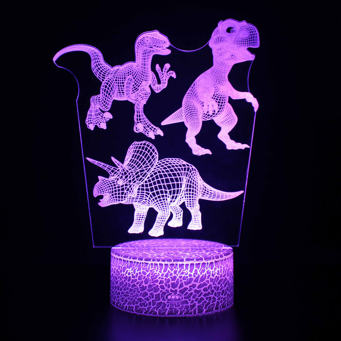 3 Cute Realistic Dinosaur 3D Optical Illusion Lamp