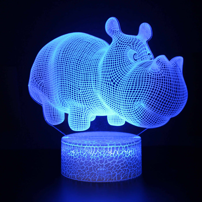Cute Rhino 3D Optical Illusion Lamp