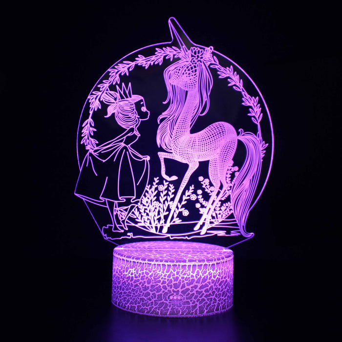 Abstract Beautiful Unicorn With A Small Girl Optical Illusion Lamp