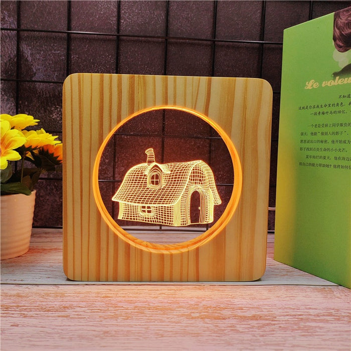 Cozy Home Wood Frame 3D Optical Illusion Lamp