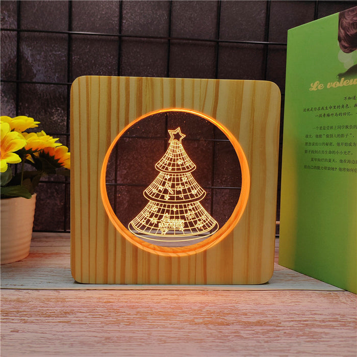 Christmas Tree Wood Frame 3D Optical Illusion Lamp