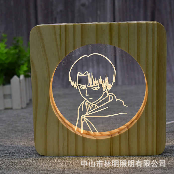 Anime Attack On Titan Wood Frame 3D Optical Illusion Lamp