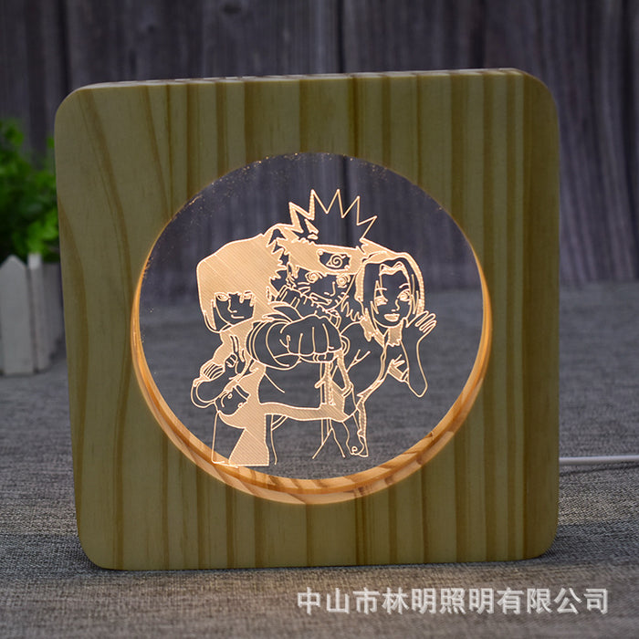 Anime Naruto Crew Wood Frame 3D Optical Illusion Lamp