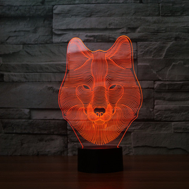 Stoic Wolf Head Bust 3D Optical Illusion Lamp - 3D Optical Lamp