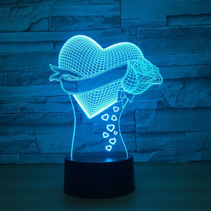 Heart Rose 3D Optical Illusion Lamp - 3D Optical Lamp
