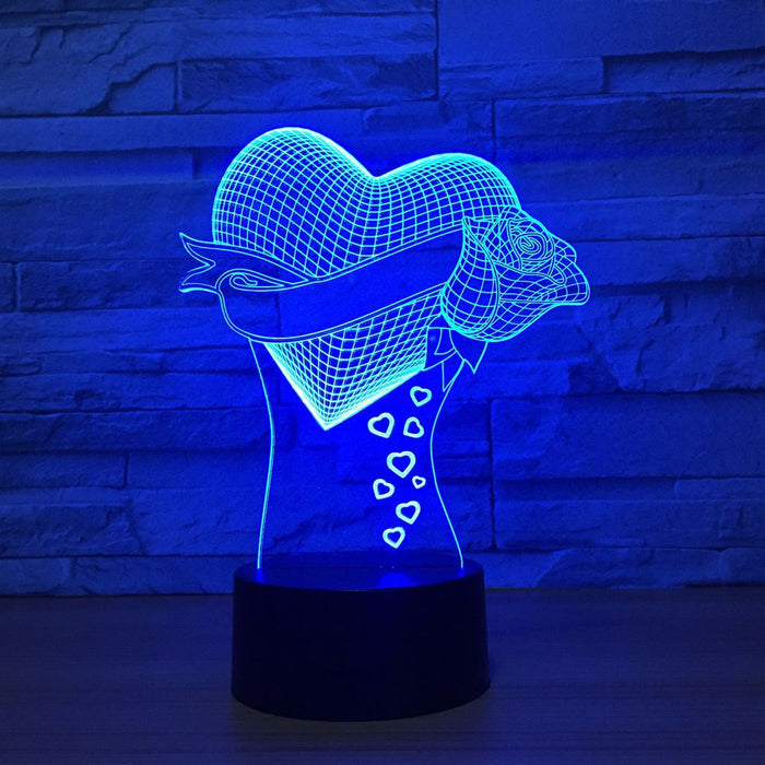 Heart Rose 3D Optical Illusion Lamp - 3D Optical Lamp